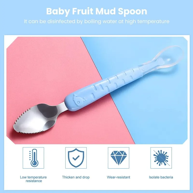 Baby Double Head Fruit Puree Silicone Spoon - 2 In 1 Double Sided Fruit Puree Spoon - Image 5