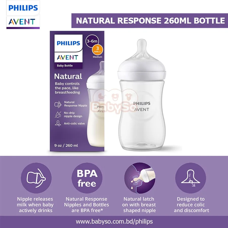 Philips Avent Natural Feeding Bottle 125 ML / 260 ML - Philips Avent Wide Neck Feeder for Baby - Image 3
