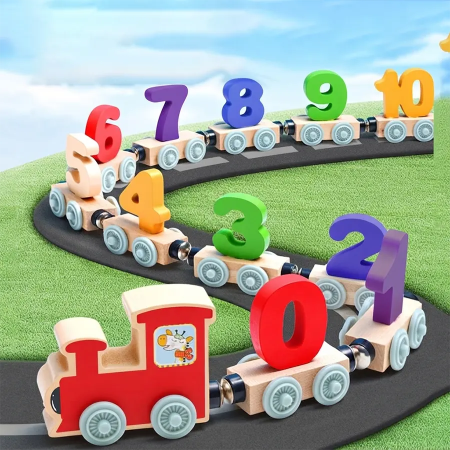 Educational Magnetic Wooden Number Train Set 12pcs