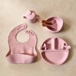 Kokibebe Full Silicone Feeding Set Combo Nude Pink
