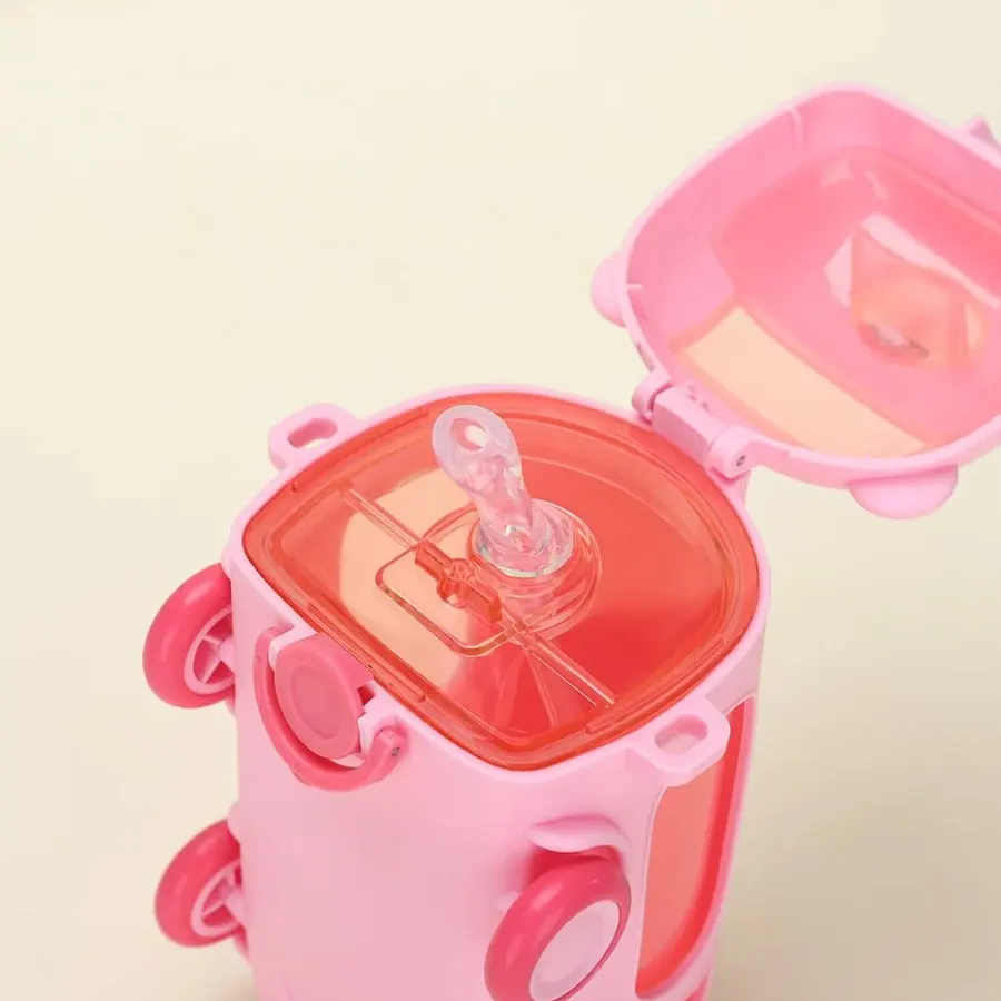 Cute Bus Shape Water Bottle with Straw 500ml - Image 3